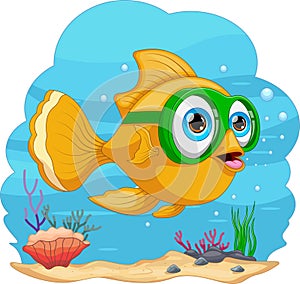 cute snorkeling fish cartoon