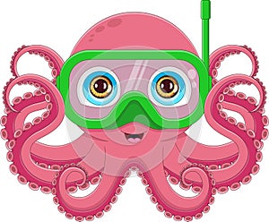 cute snorkeling octopus cartoon