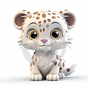 Cute Snow Leopard 3d Character: Cartoonish Innocence In Clay Render