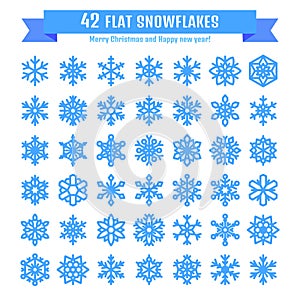 Cute snowflake collection isolated on white background. Flat snow icon, snow flakes silhouette. Nice snowflakes for christmas