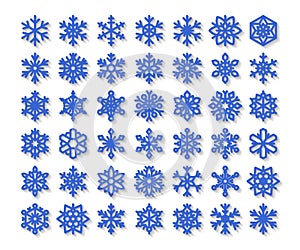 Cute snowflake collection isolated on white background. Flat snow icons, snow flakes silhouette. Nice snowflakes for christmas ban