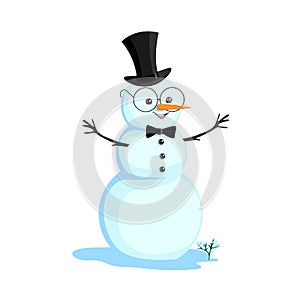 Snowman in a top hat, bow tie and glasses