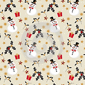 Cute Snowman in Christmas season seamless pattern