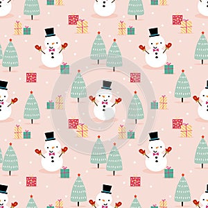 Cute Snowman in Christmas season seamless pattern