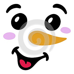 Cute snowman face. Christmas snowman head. Simple illustration