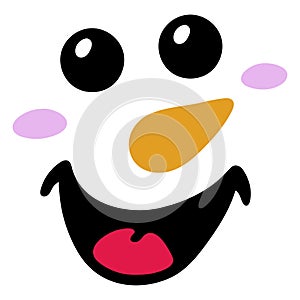 Cute snowman face. Christmas snowman head. Simple illustration