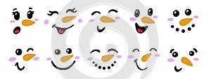 Cute snowman faces - vector collection. Christmas snowman heads