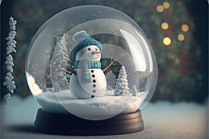 Cute snowman inside a snow globe