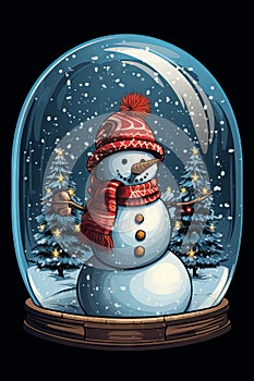 Cute snowman inside snowglobe