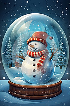 Cute snowman inside snowglobe