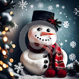 Cute snowman keeping warm indoors - ai generated image