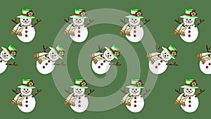 Cute snowman painted with watercolor seamless animation pattern for the your background.Concept of wish a happy Christmas and a ha