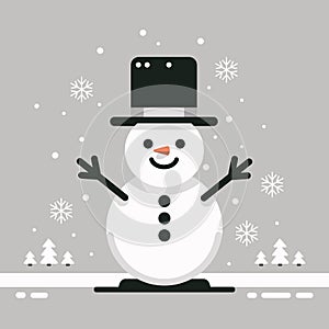 Cute snowman with a smiling face and red nose