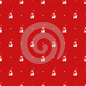 Cute snowman and snowflake seamless pattern on red background.