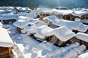 The cute snowscape of China`s snow town