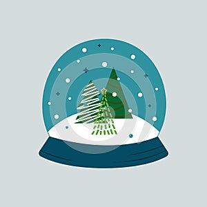 Cute snowy globe with a winter forest landscape