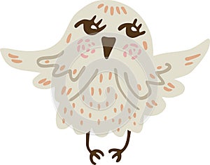 Cute snowy owl. Winter bird in flat cartoon style for kids.