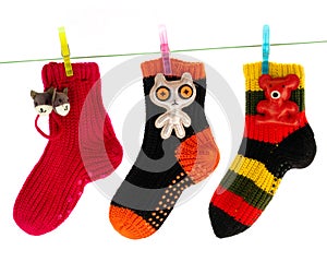 Cute Socks Hanging on a Clothes Line