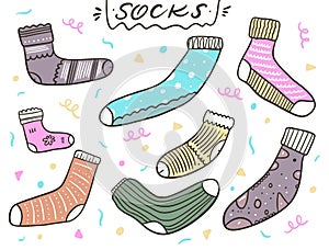 Cute socks set. Vector illustration in cartoon style. Isolated on white background.