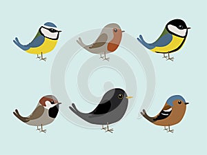 Cute songbirds comic illustration