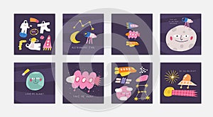 Cute space backgrounds with space objects