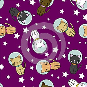 Cute Space Colored Cats Pattern Seamless