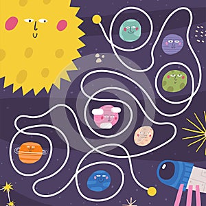 Cute space doodle maze for kids