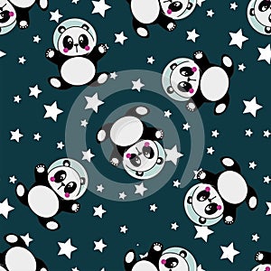 Cute Space Panda Cartoon Background Pattern Seamless