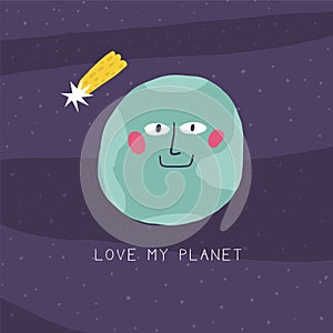 Cute space postcard with Earth planet