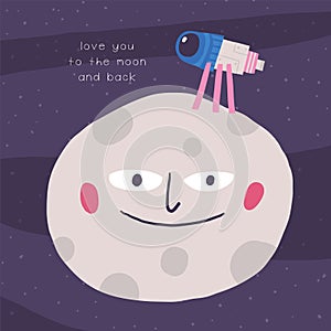 Cute space postcard with moon