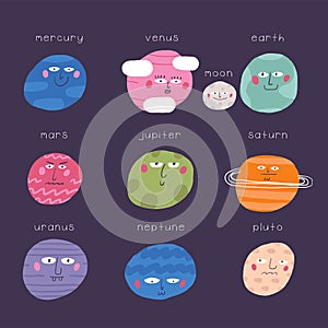 Cute space postcard with solar system