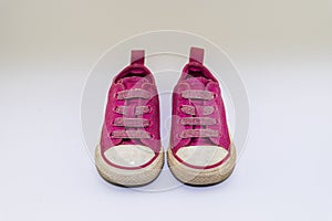 Cute sparkly pink kids shoes with  laces , front view