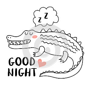 Cute speeping crocodile with an inscription `good night`