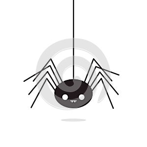 Cute Spider hanging on cobweb. Halloween character