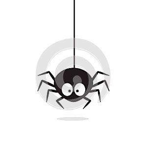 Cute Spider hanging on cobweb. Halloween character