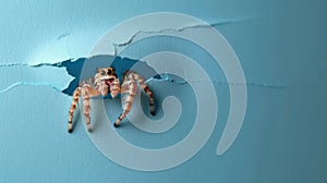 cute spider peeking through a hole