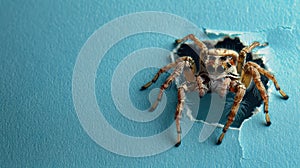 cute spider peeking through a hole