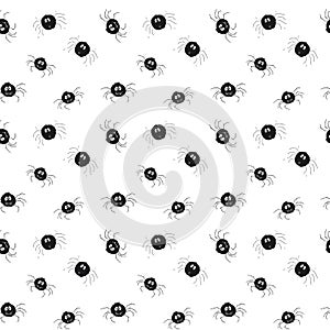 Cute Spider Seamless Pattern, Cartoon Hand Drawn Spider Doodles Vector Background Illustration