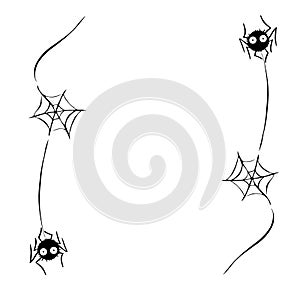 Cute spider on the web. Hand drawn. Isolated on white background. Halloween illustration