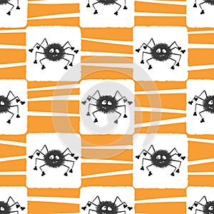 Cute spiders and webs pattern. Halloween seamless theme