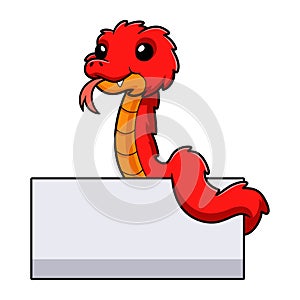 Cute spiny bush viper cartoon with blank sign