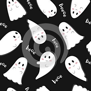 cute spooky ghost pattern on black background