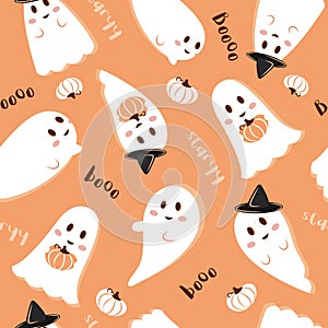cute spooky ghost pattern on orange background