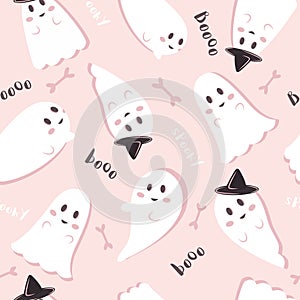 cute spooky ghost pattern on pink background