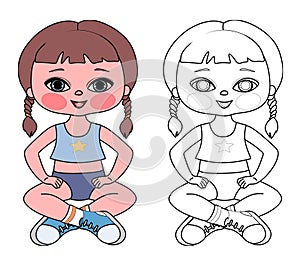 cute sports girl, cute, girl, child, coloring page