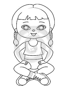 cute sports girl , cute, girl child coloring page , sportswear , illustration