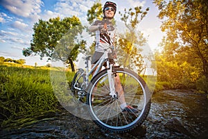 Cute sportswoman on bicycle. Active Leisure