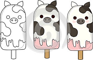 Cute spoted cow ice cream. Vector illustration.