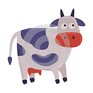 Cute Spotted Cow, Dairy Cattle Animal Husbandry Breeding Cartoon Style Vector Illustration