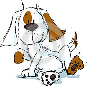 Cute spotty dog cartoon - black sketch